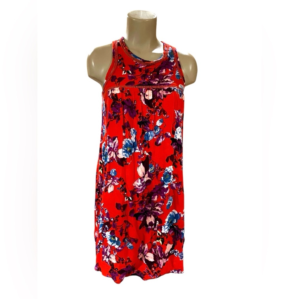 Peach Love California Red Floral Sundress Size Small Retro Sleeveless Dress P3